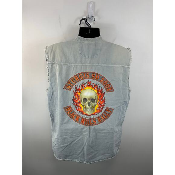 Sturgis 2002 Denim Cutoff Denim Vest Light Wash Y2K Moto Biker Size Large - Picture 13 of 13